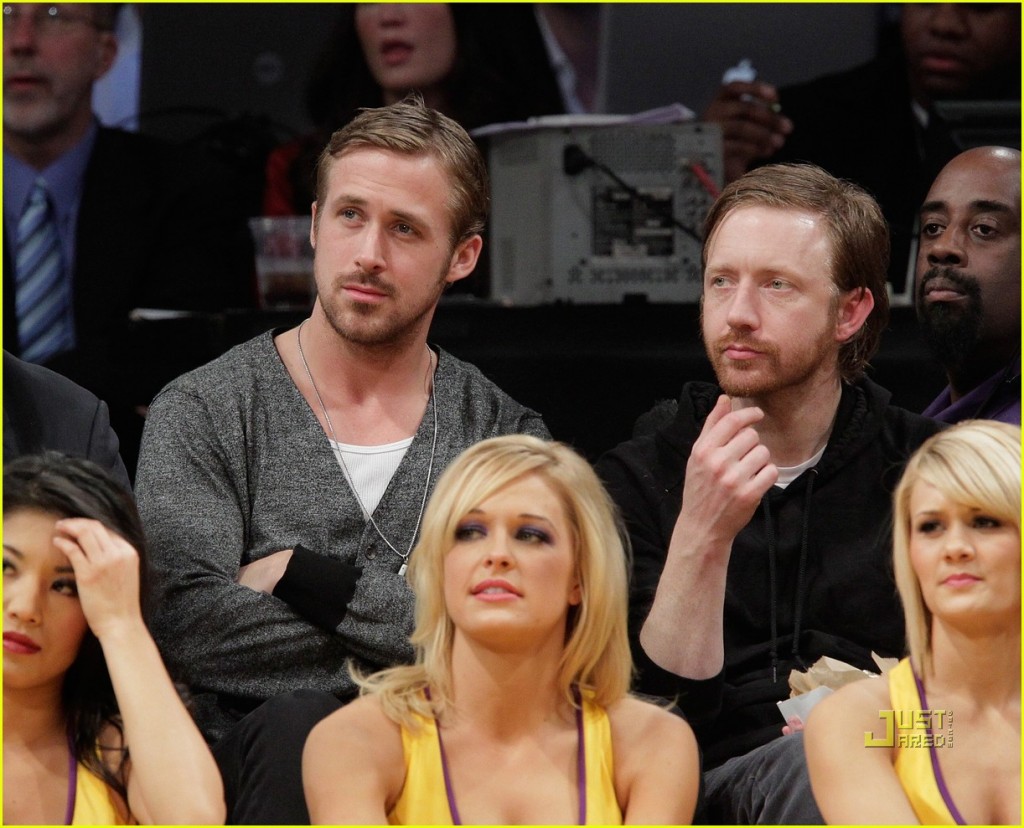 Ryan Gosling (L) attends a game between the Indiana Pacers and the Los Angeles Lakers at Staples Center on March 2, 2010 in Los Angeles, California.